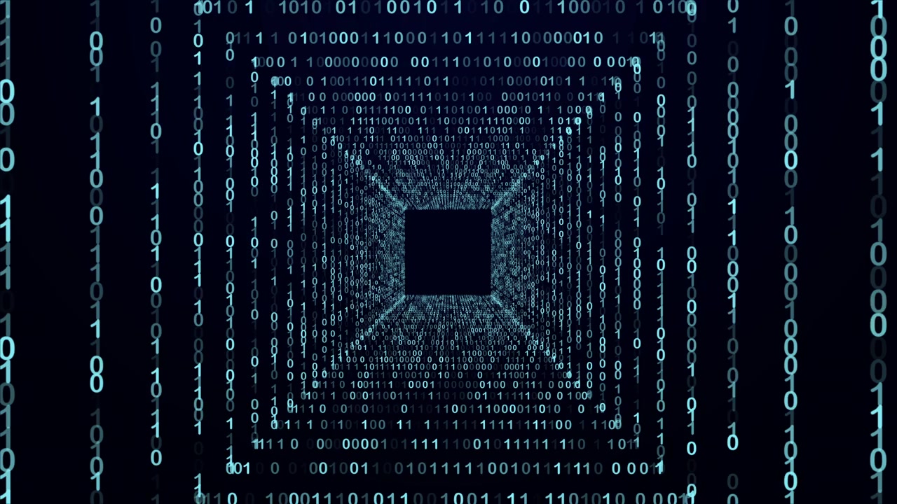 Digital Binary Code Tunnel Moving Through Cyberspace
