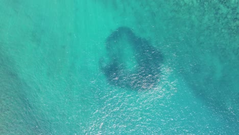 video aéreo de arriba hacia abajo de una bola de cebo o un banco de peces refugiándose en aguas poco profundas y claras de color turquesa en el arrecife de koloa landing, kauai, hawai, costa del pacífico de los estados unidos