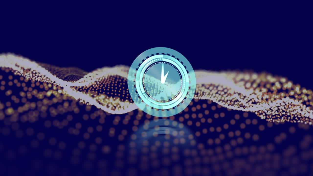 어두운 파란색 배경에 시계와 파도의 애니메이션