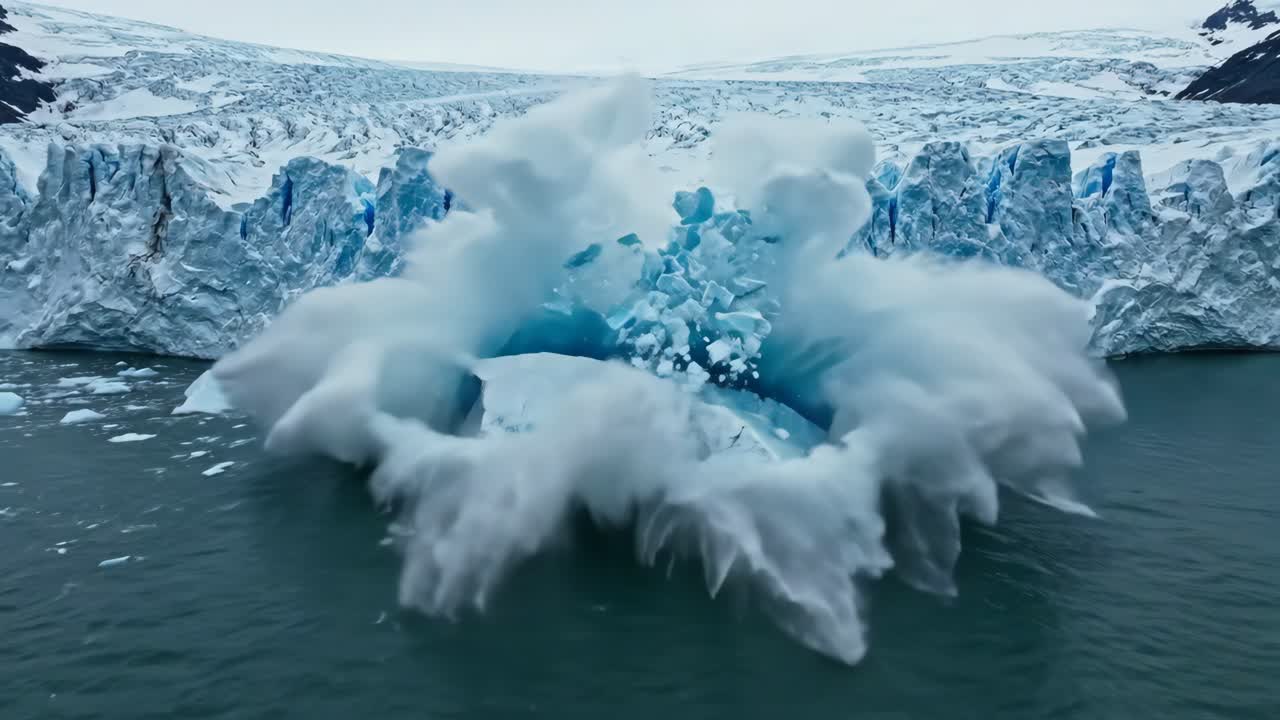 Glacier calving into the sea