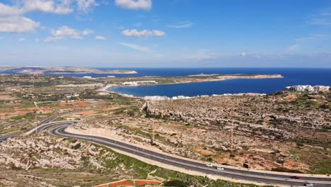 aerial drone video from malta, looking at mellieha bay