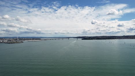 Aerial-view-of-the-Auckland-Harbour-Bridge-in-Auckland,-New-Zealand-4k