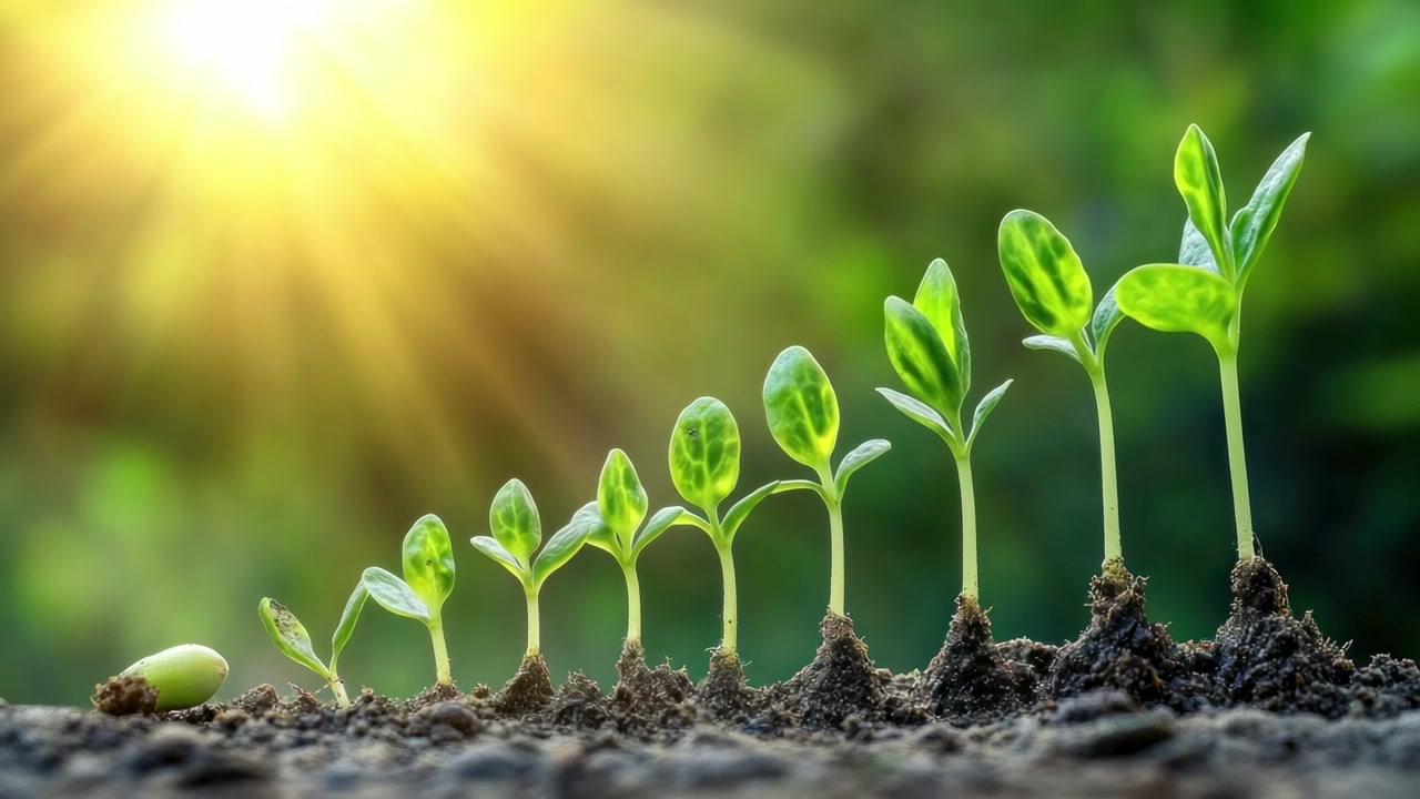 Etapas del crecimiento de la planta desde la semilla hasta la plántula joven bajo la luz solar