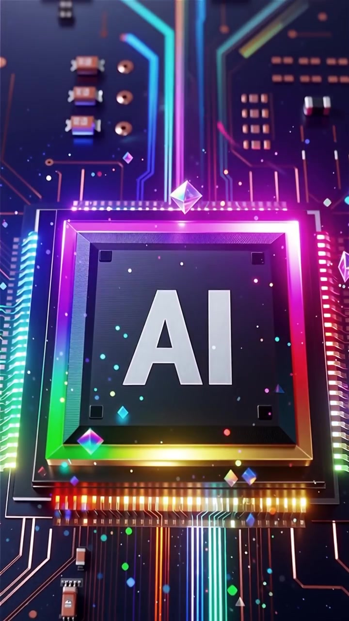 Sfondo tecnologico futuristico con chip AI e scheda madre