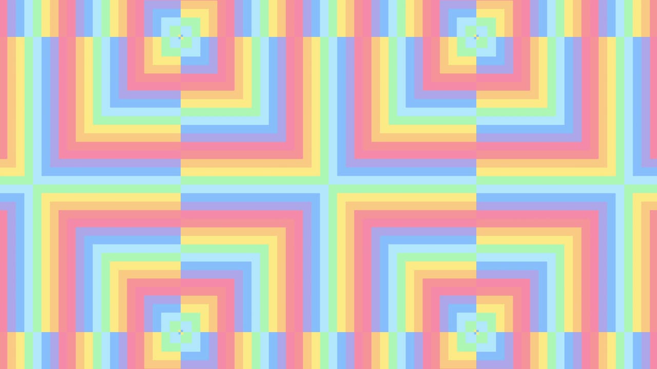 무지개 줄무를 가진 미니멀한 기하학 모자이크, 원활한 루프 애니메이션 패턴, 추상적인 모션 그래픽 배경