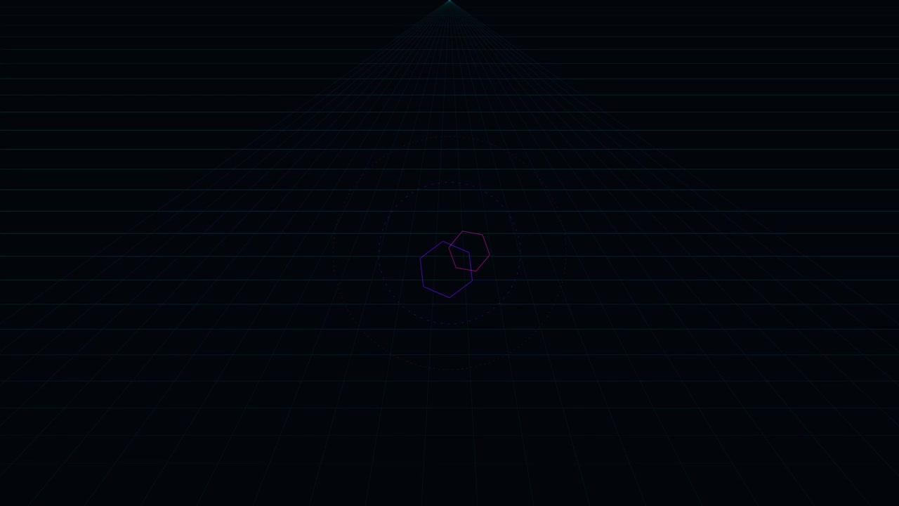 Abstract Geometric Hexagons Rotating on a Dark Grid Background