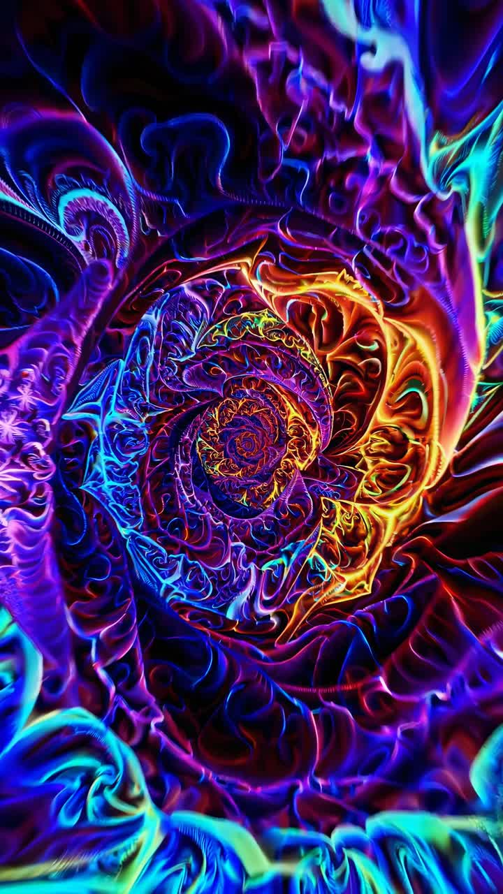 Una spirale ipnotizzante di colori vivaci in un motivo frattale, ripresa dall'alto