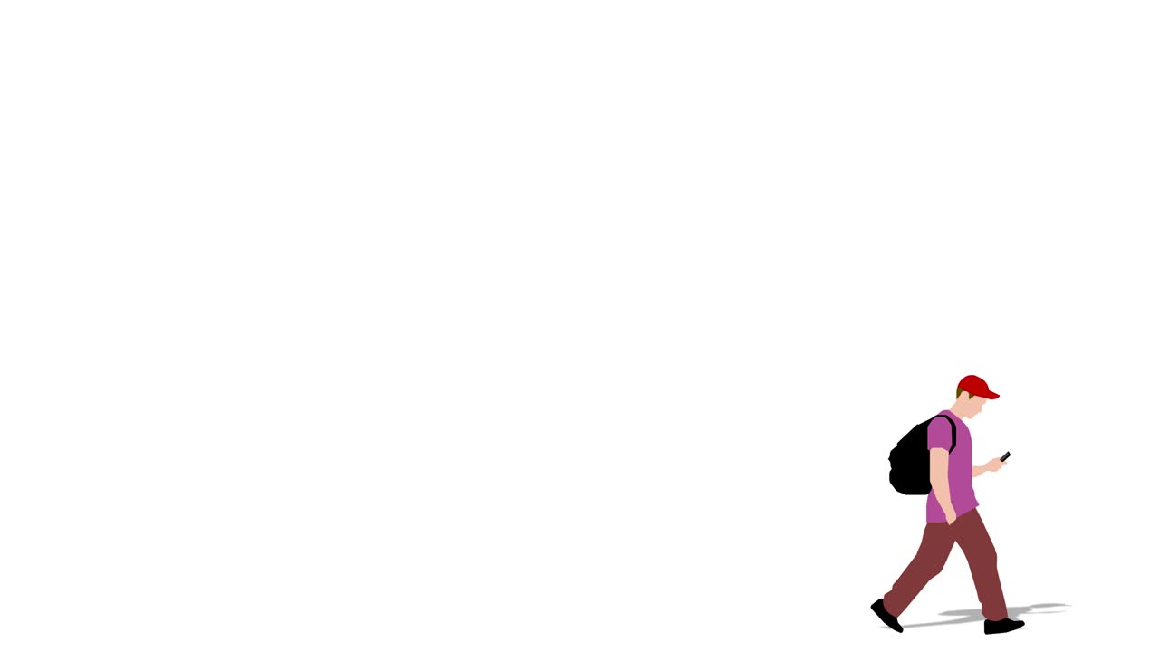 Animation of young man walking through from left to right.  Loop animation ( 4K video ).