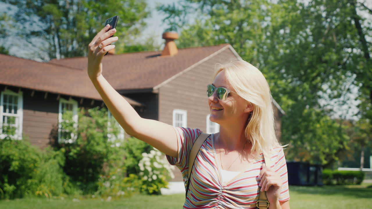 A Young Woman Is Photographed Near A Wooden House Nice Bungalow Vacation