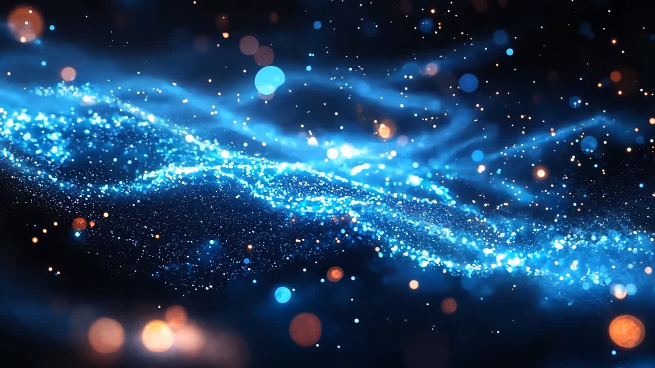 A blue and orange galaxy with many stars. The stars are scattered throughout the galaxy and are of different sizes. The galaxy is very bright and colorful, giving off a sense of wonder and awe