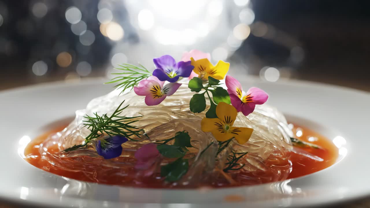 Gourmet Noodle Soup with Edible Flowers