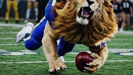 lion mascot in action during a football game