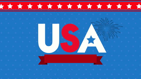 bandiera degli stati uniti d'america con parola e fuochi d'artificio