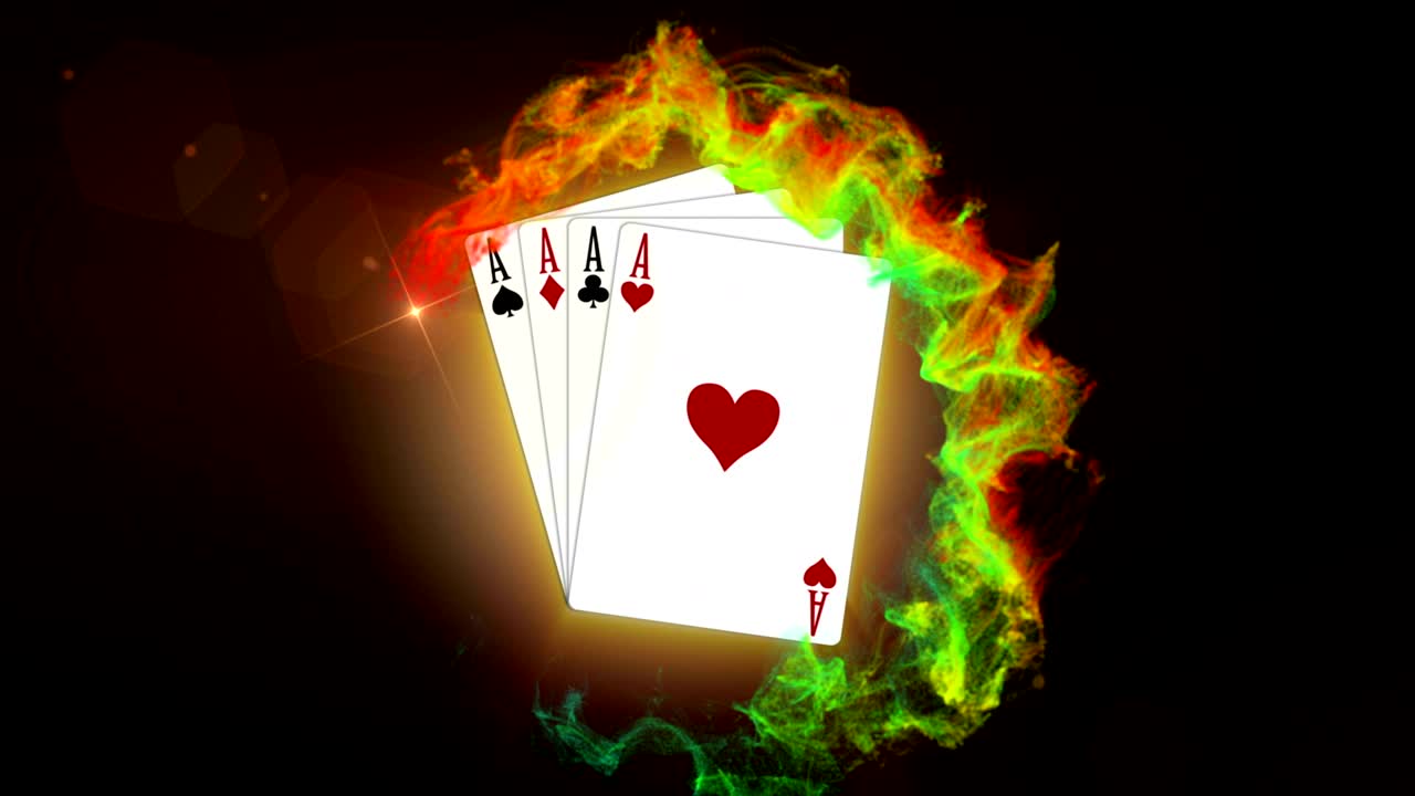 Four Aces, Poker Card Rendering, Animation, Background, Loop, 4k