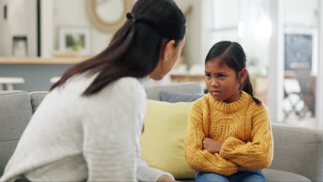 home, child and a mother scolding to discipline