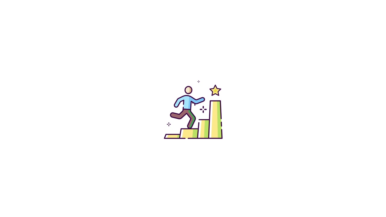 Animated Icon of a Person Running Up Steps to Reach a Star
