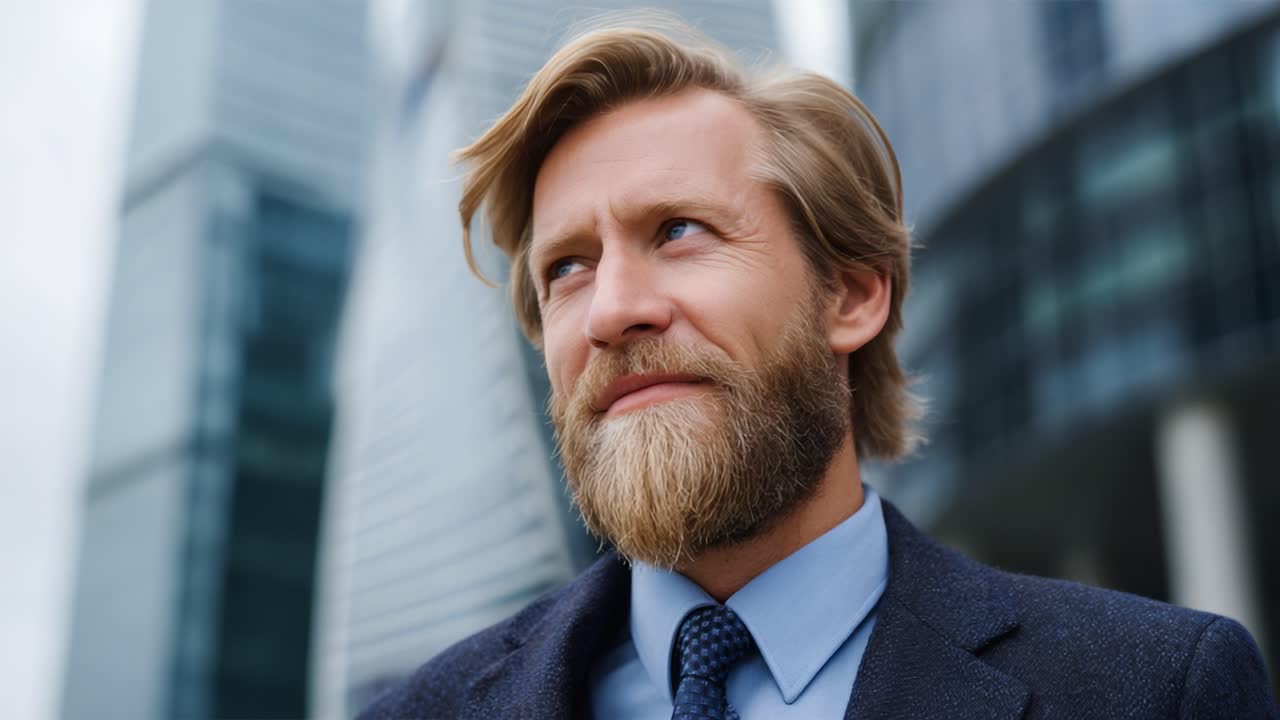 Confident Businessman in Urban Setting: A Portrait Highlighting Professionalism and Ambition Against a Modern Cityscape Backdrop