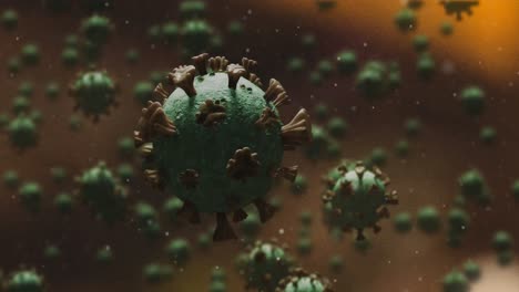 animation of covid 19 cells floating over brown background