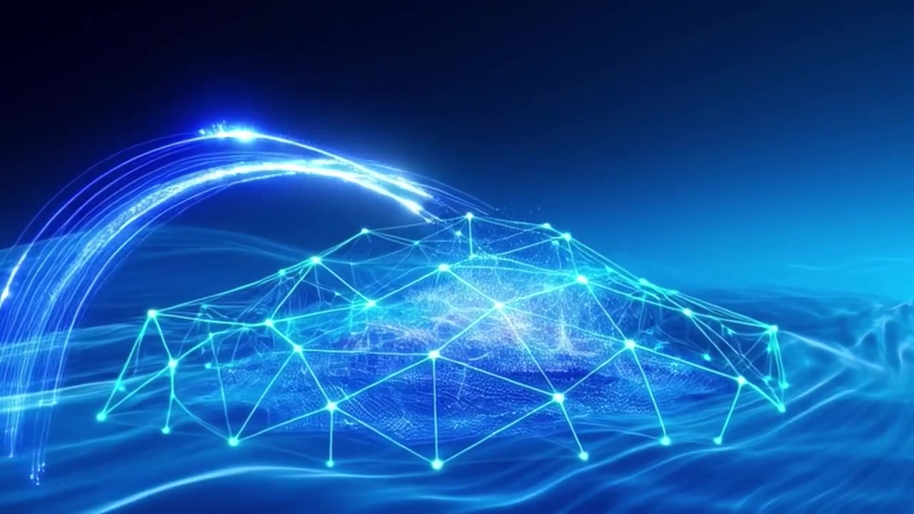 Abstract Digital Network Connection with Glowing Data Streams