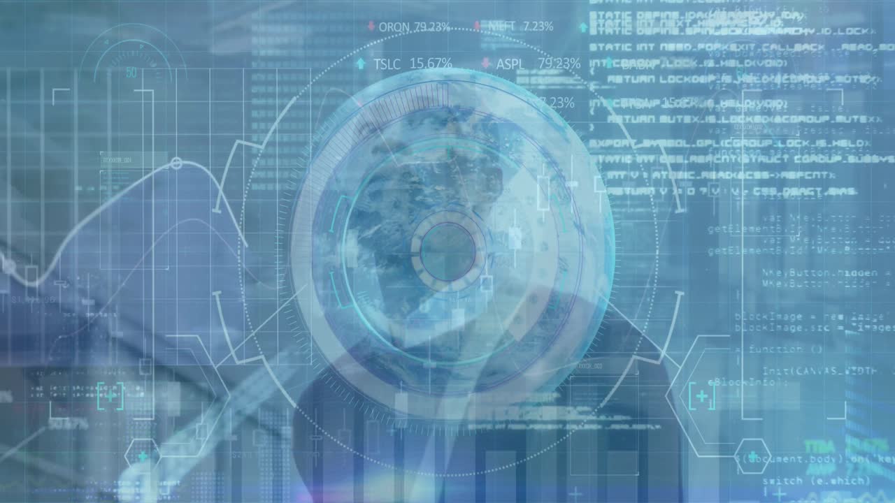 animación de procesamiento de datos y escaneo de alcance sobre un empresario afroamericano