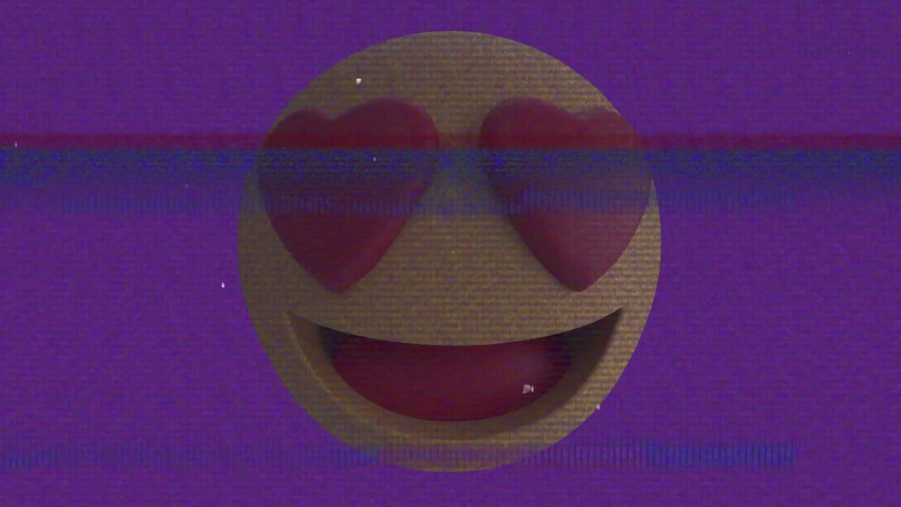 Animation of hearts emoji icon over screen with noise