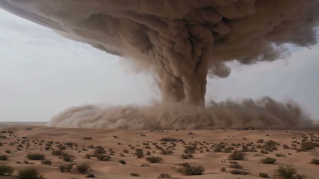 una poderosa tormenta de arena en el desierto