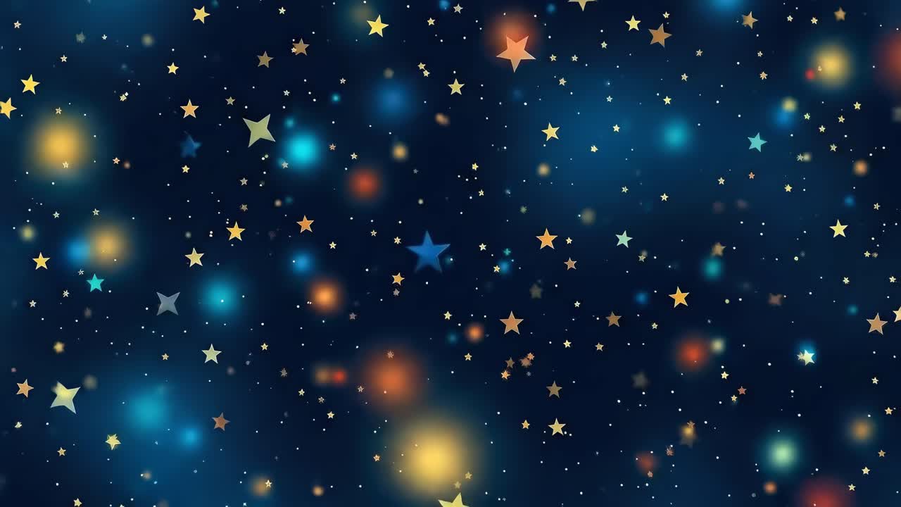 Video di un cielo notturno stellato con un angolo dall'alto, caratterizzato da stelle luminose ed effetti bokeh delicati