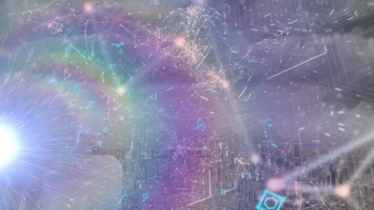 전 세계와 연결 네트워크의 애니메이션 조명과 다중 모델