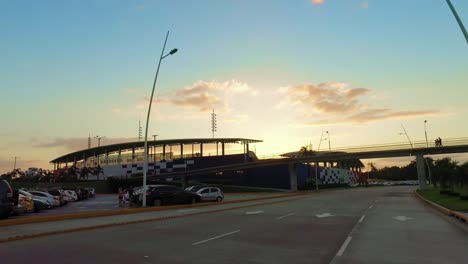 a view from a car of a futbol or soccer stadium in panama