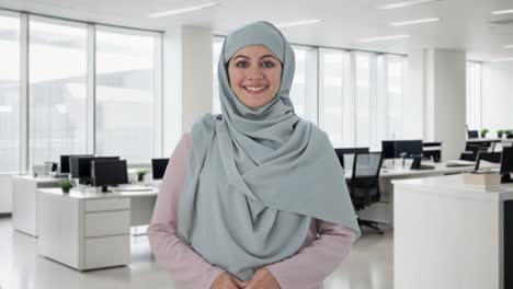 happy muslim businesswoman smiling to the camera