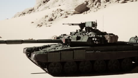 a close-up of a military tank in the desert