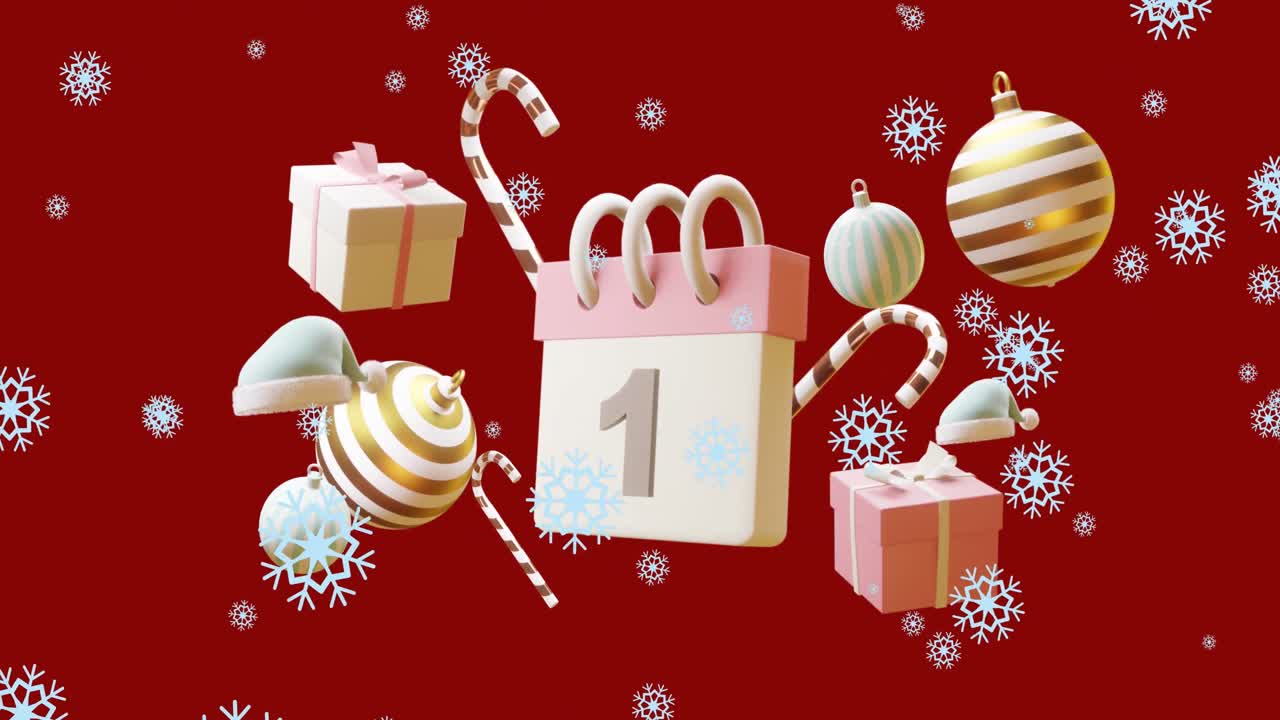 1 숫자 날짜와 크리스마스 장식과 함께 달력의 애니메이션