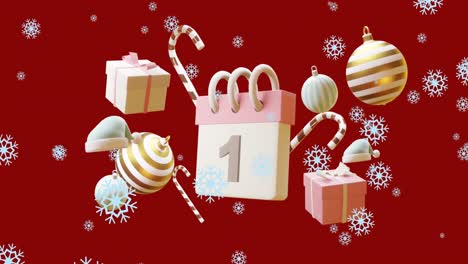 animation of calendar with 1 number date and christmas decorations