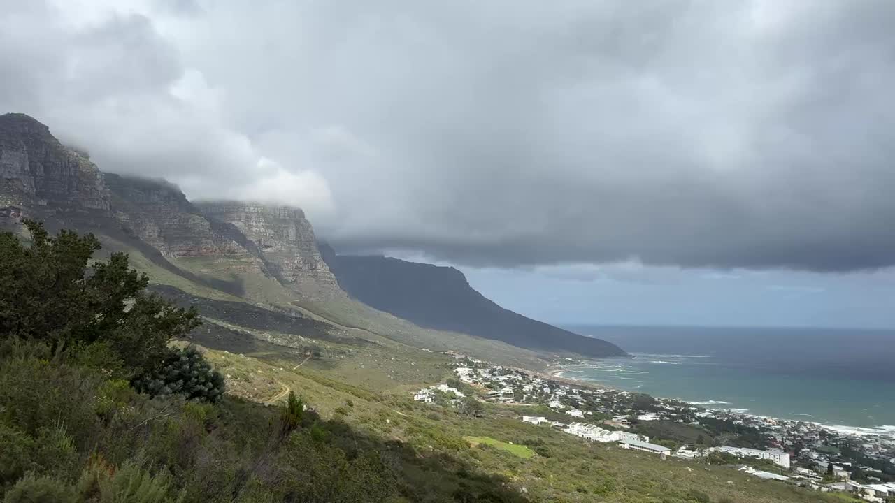 Views of 12 Apostles and the Atlantic Ocean from Table Mountain in Cape Town, South Africa