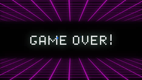 game over written in white distorting on black background with purple grid moving top and bottom