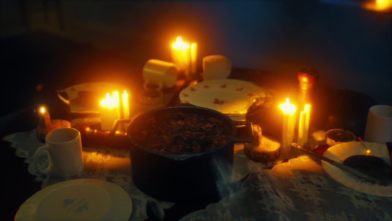 cena a la luz de las velas en una habitación oscura