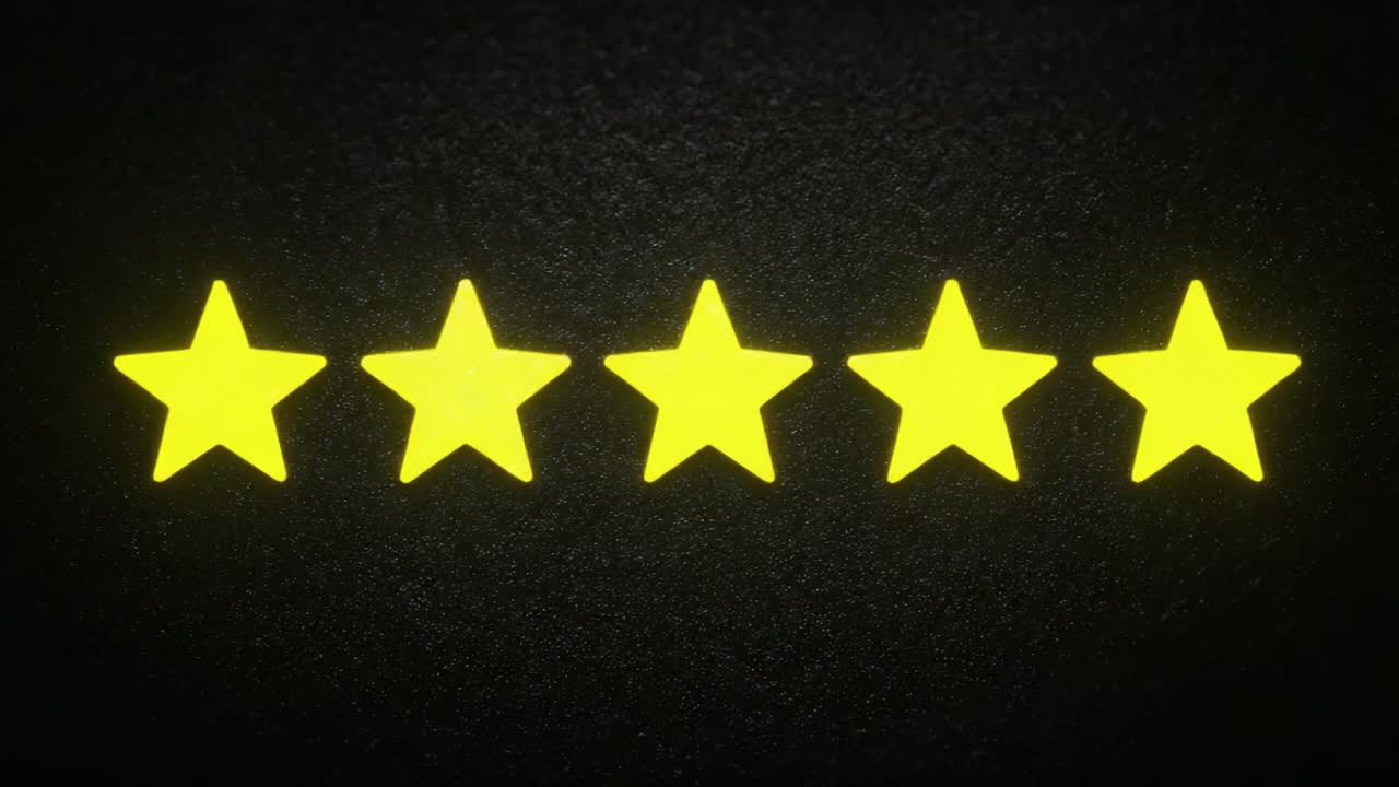 A Seamless Transformation of Five Stars from Gold to Bright Yellow Against a Dark Background, Symbolizing an Increasingly Positive Experience or Rating