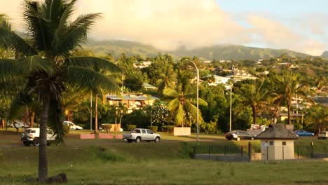 beautiful view on tahiti city sunk in the sun rays