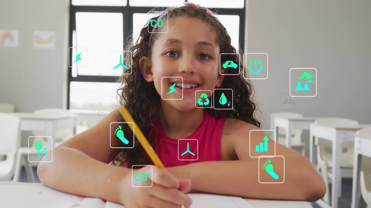 animación de iconos ecológicos y procesamiento de datos sobre escolares biraciales en la escuela