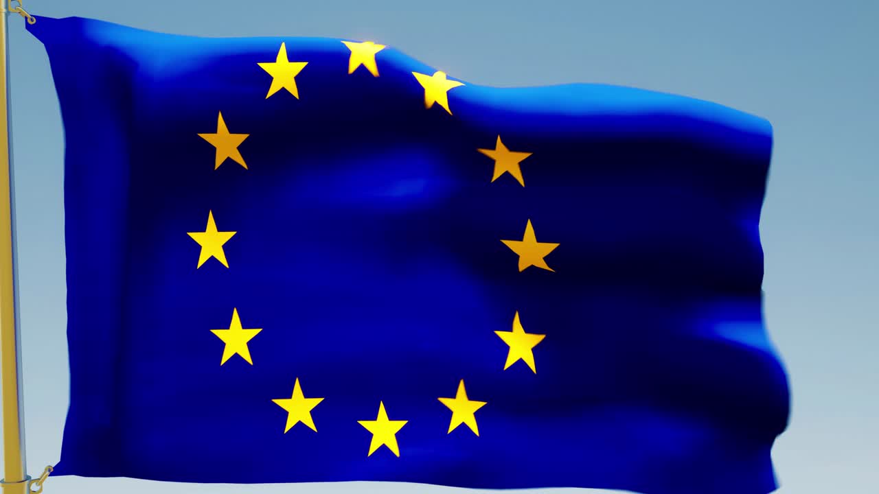 uma animação da bandeira da união europeia a soprar no vento
