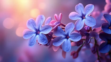 lilac flowers bloom at sunset. lilac flowers bloom vibrantly under a colorful sunset, showcasing delicate petals and soft hues in a serene setting.