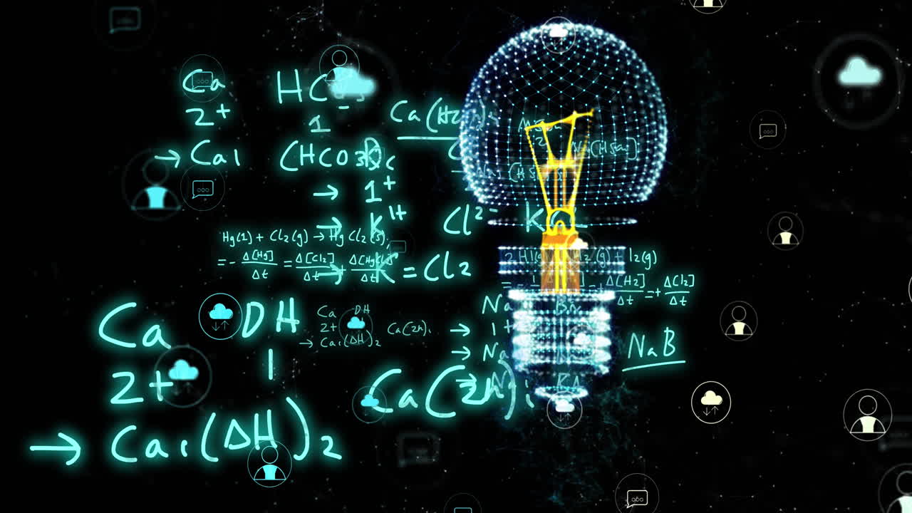 Animation of light bulb and scientific data processing