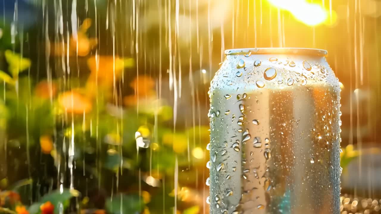 una lata de refresco sentada en la parte superior de una fuente