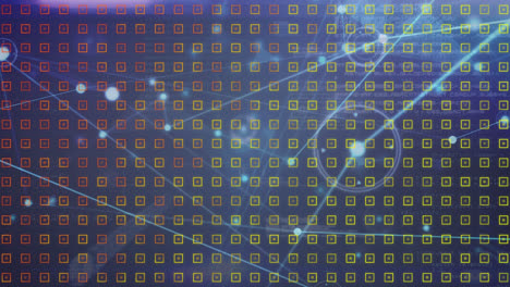 Animation-of-network-of-connections-with-icons-over-pattern-and-data-processing