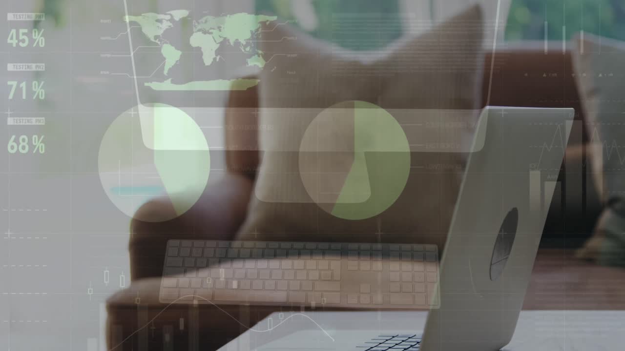 집의 테이블에서 노트북에 대한 통계 데이터 처리의 애니메이션