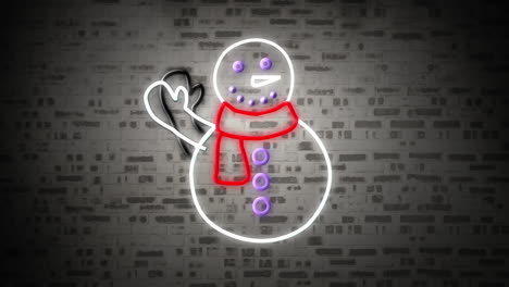 snowman neon sign on brick wall