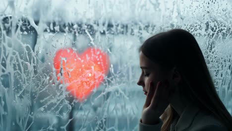 mujer por la ventana en un día lluvioso