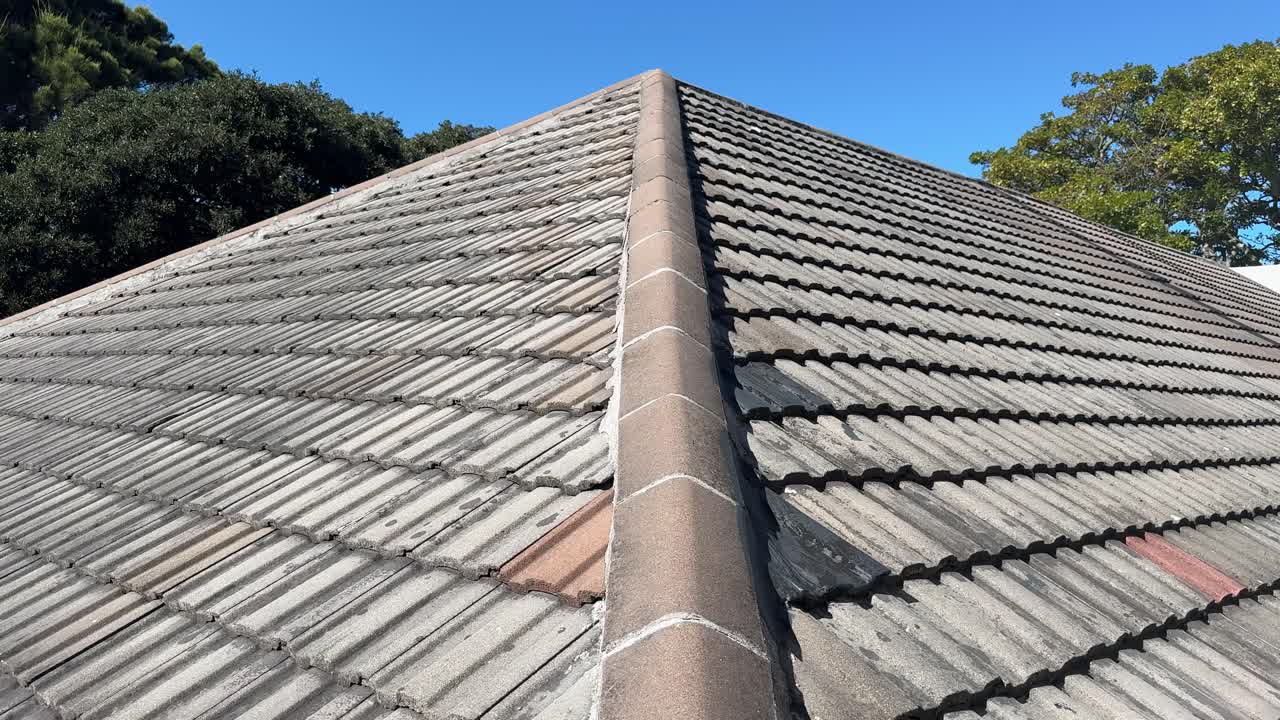 A black tiled roof in the suburb of Kenilworth in Cape Town.
