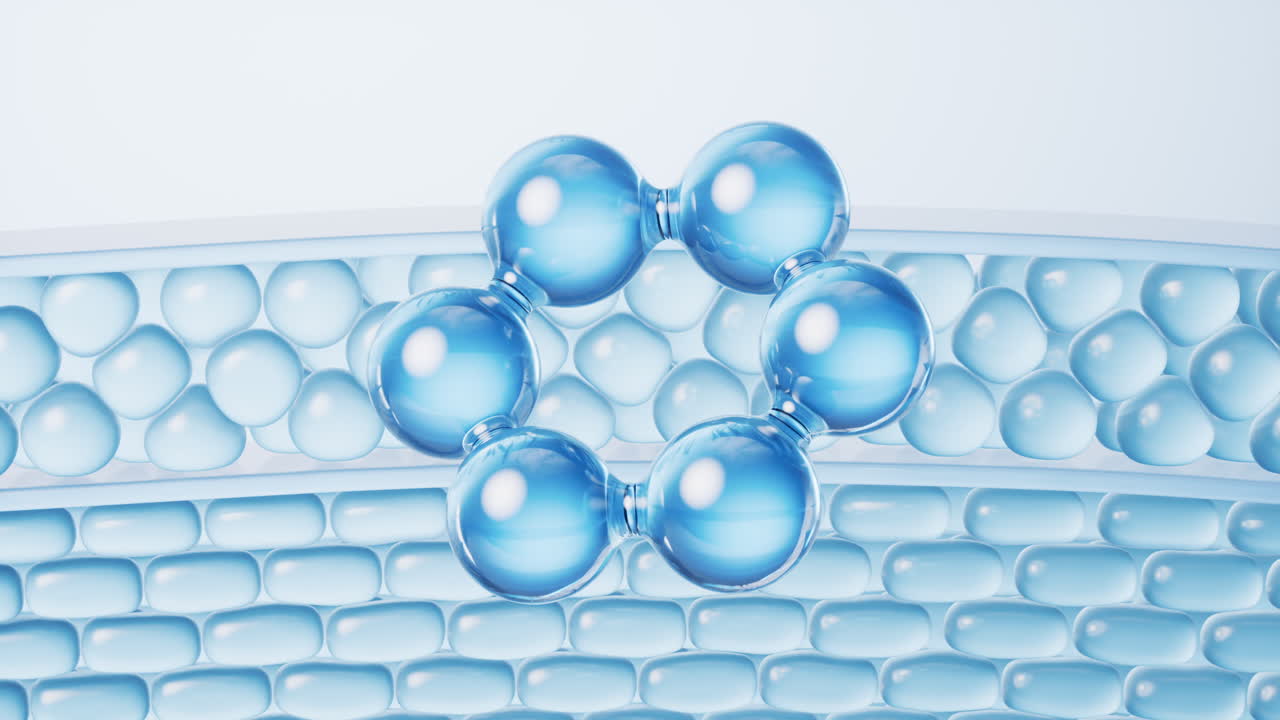 피부 세포 배경과 화장품 분자, 3d 렌더링