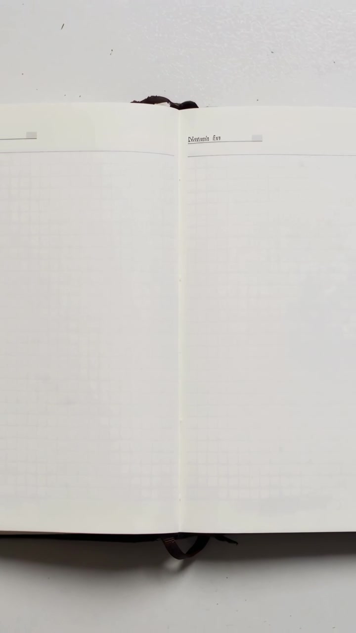 Video verticale: Quaderno aperto che centra l'inquadratura, la telecamera si inclina e fa ondeggiare un nastro per il design.
